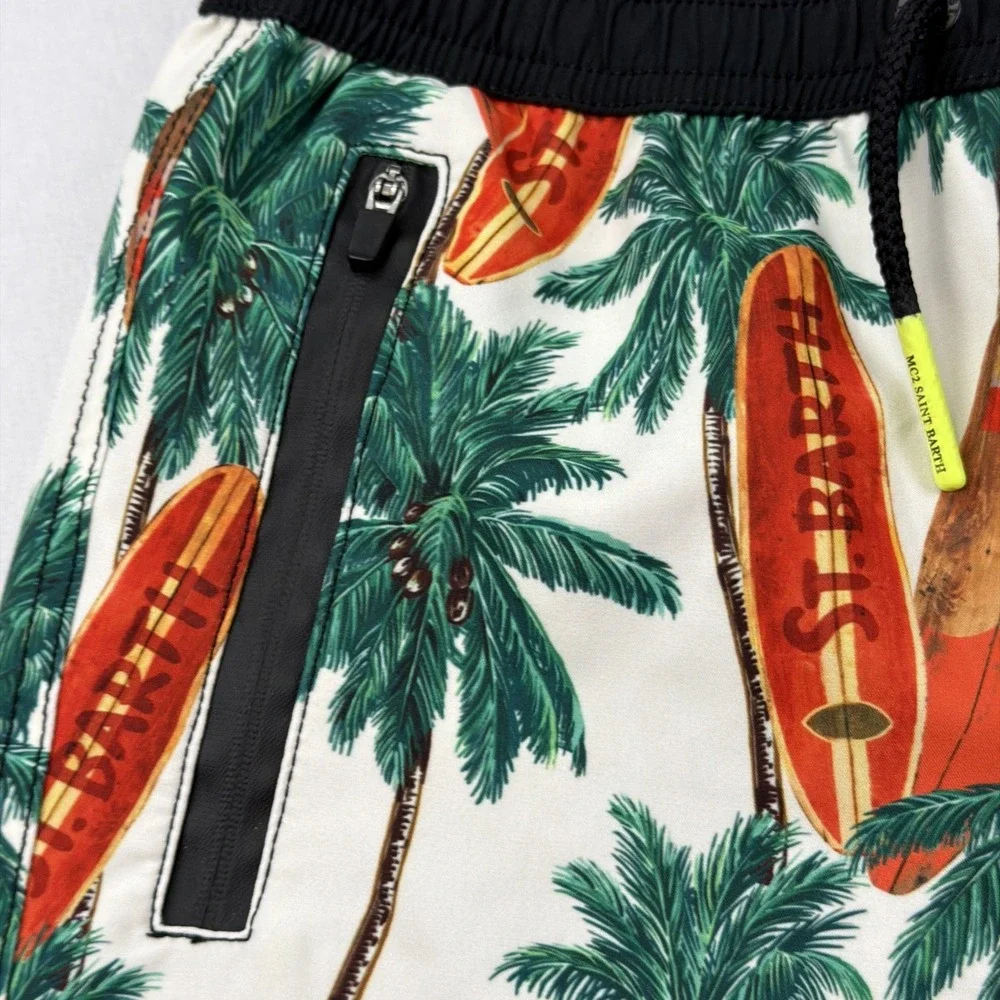 MC2 Saint Barth Kids Swim Surf Board‎ Palm Print Elastic Waist Drawstring  12Y